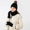 3Pcs/Set Thicken Winter Hat Scarf Gloves Set Plush Lining Touchscreen Gloves  for Men Women