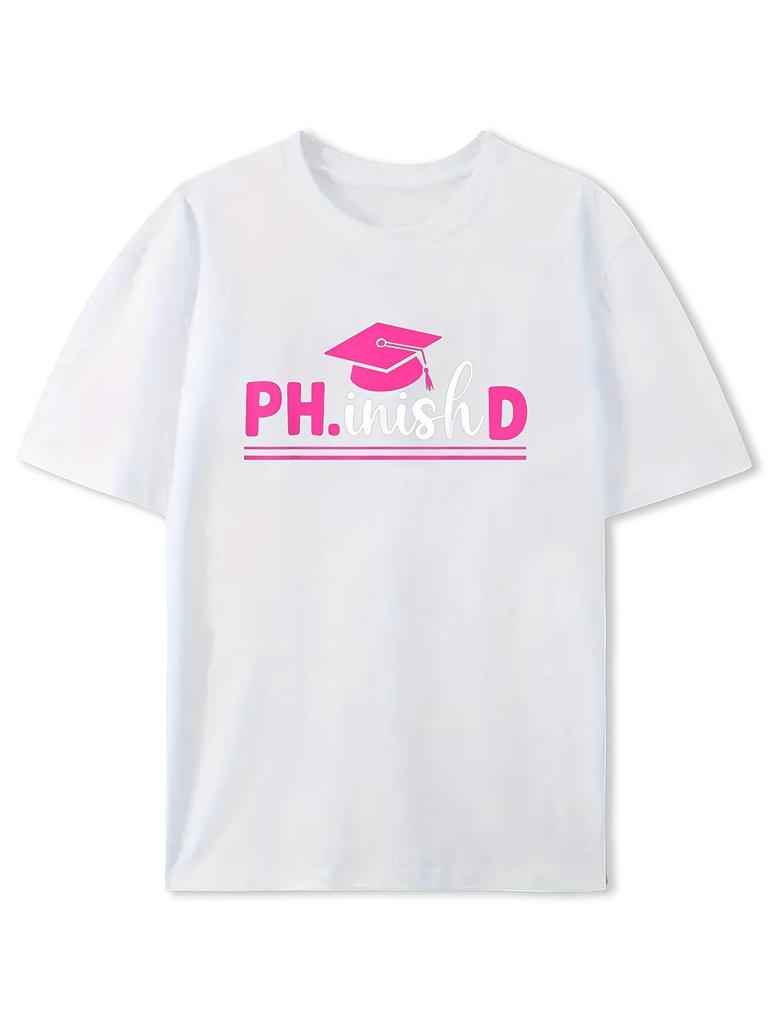 Men's Phd Graduation TShirt Featuring Pink Phd Lettering And Cap Design Comfortable LooseFit Summer Tee for Doctoral Graduates Ideal Outfit for Gradua