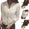 Fall Spring Women Coat Hollow Out Lace Stand Collar Zipper Closure Solid Color Elastic Cuff And Hem Daily Wear Dating Jacket