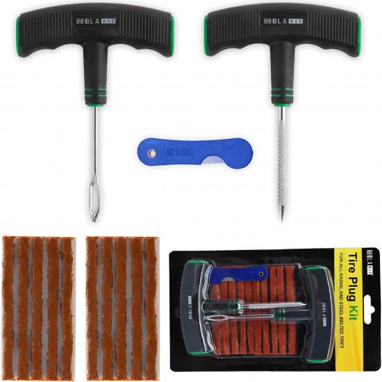 HolaKit Tire Plug Kit, 13PCS Tire Repair Kit With Self-Vulcanizing Plugs, Ergonomic Oversized & Rubber-Grip T-Handle Tools, Flat Tire Puncture Repair