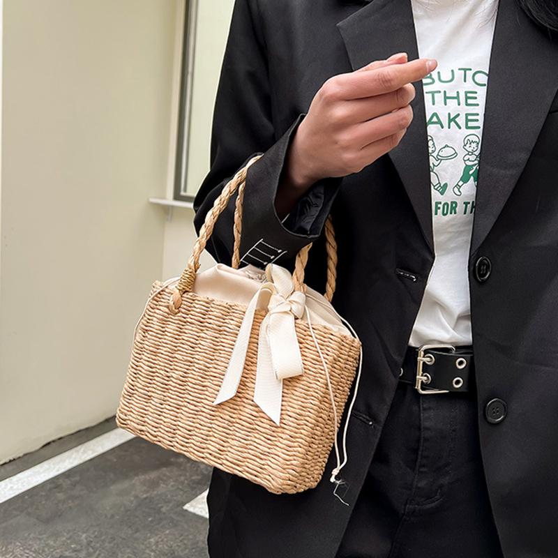 Women Summer Straw Woven Tote Small Clutch Bags Retro Ladies Beach Basket Handbags Vacation Travel Shopping Purse