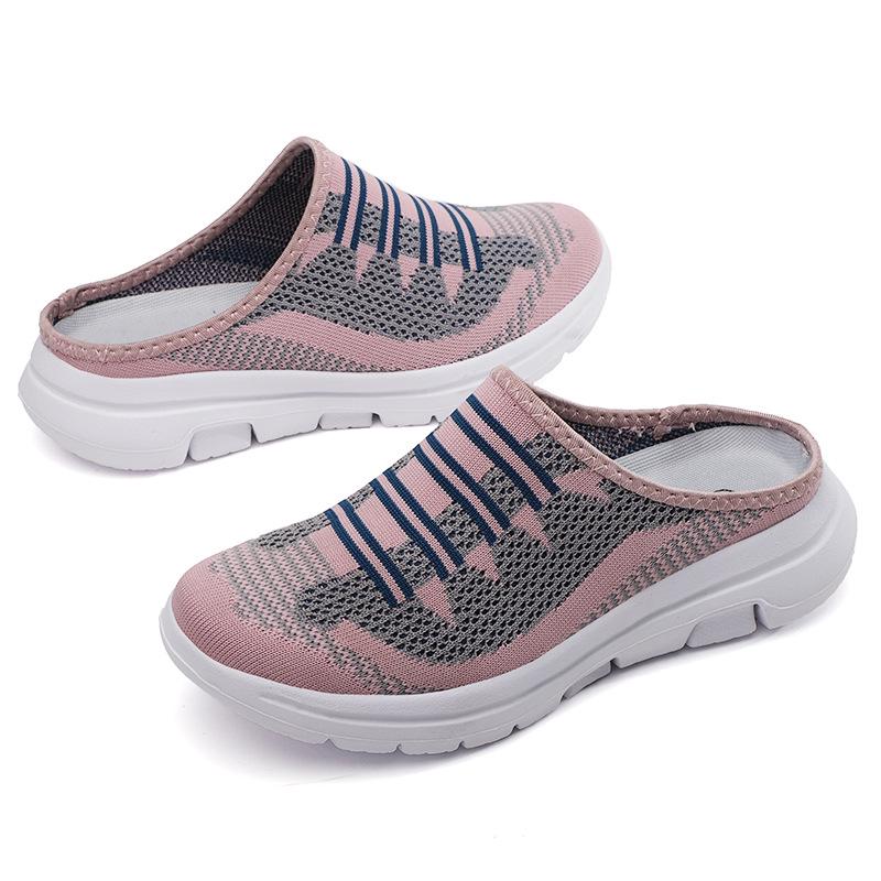 Women's 2024 Fashion Fly-knit Half-Slippers: Breathable, Slip-on Mesh Casual Shoes.