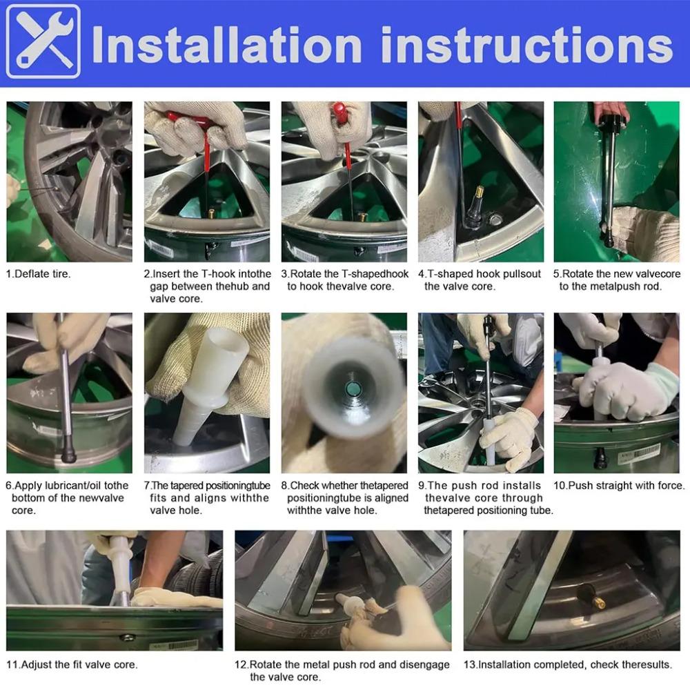 Ventilation Valve with Valve Core Quick Replacement Valve Tool Tire Free Valve Installation Tool Tire Remover Accessory Set