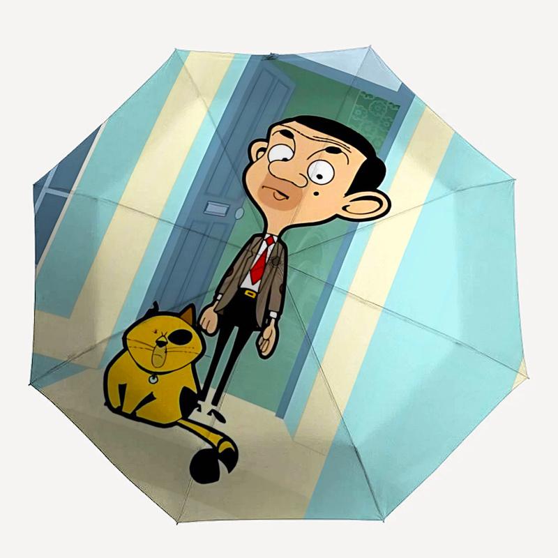 Ombrello da Viaggio a Tema Mr. Bean - 8 Stecche, Apertura e Chiusura Automatica, Design Pieghevole Portatile, Ombrello Compatto ed Elegante Adatto per Esterni