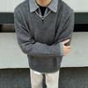 Old money wind fake two v-neck sweater men's autumn high-end American retro knitted Polo bottoming shirt