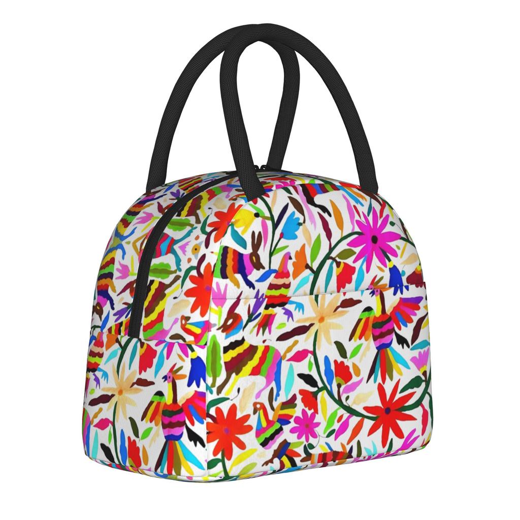 Mexican Floral Folk Pattern Insulated Lunch Bags High Capacity Polish Ethnic Flowers Reusable Thermal Bag Tote Lunch Box