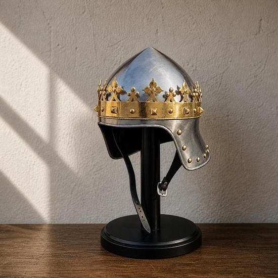 Renaissance Crown Helmet with Stand Steel Medieval King Armor Cosplay LARP Gift Idea