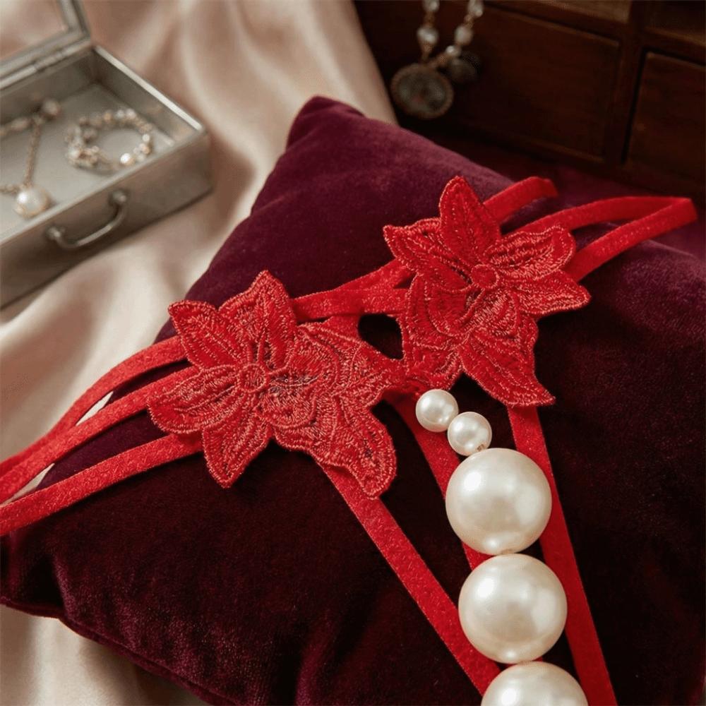 Low-waist Pearl Lace Underwear Flower Mesh Lace Briefs Lingerie Women's Thong Summer Spring