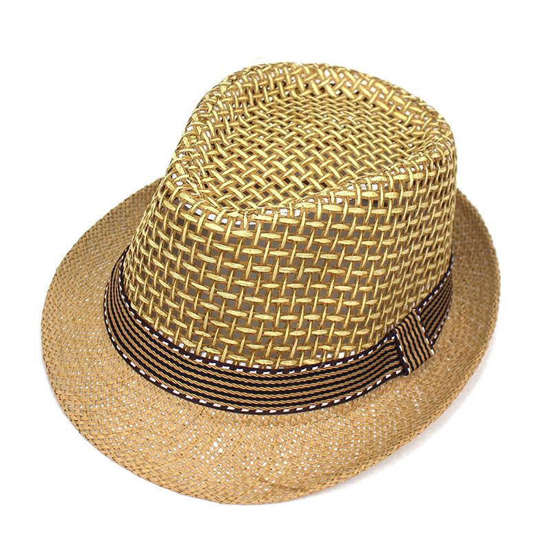 Britische Männer Strandsonnenhüte Sommer Cowboy Fedora Retro Jazzhut Atmungsaktive Strohhüte Outdoor Panama Mann Gentleman Urlaubs-Sonnenhut
