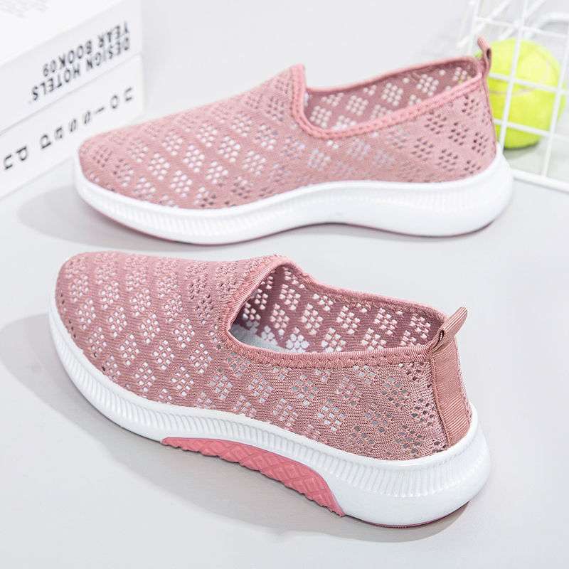Summer Old North Cloth Shoes Women's Mesh Breathable Casual Shoes Soft Sole Non-slip Mesh Shoes Flat Sole One Pedal Mother Shoes