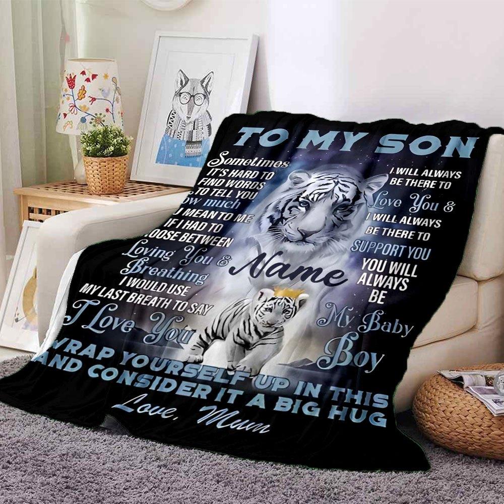 Mom'S Love For Son Throw Customizable Blanket Personalized Name Ultra Soft Versatile For Sofa Couch Office Bed Picnics All Season Use Stylish Decor