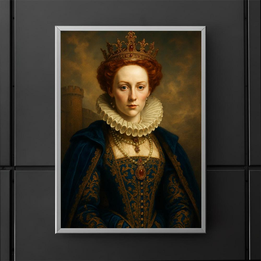 Vintage Mary Queen of Scots Portrait Poster Black & Gold Fine Art Poster Print Renaissance Baroque Canvas Painting Bedroom Decor 21X30CMNo Framed
