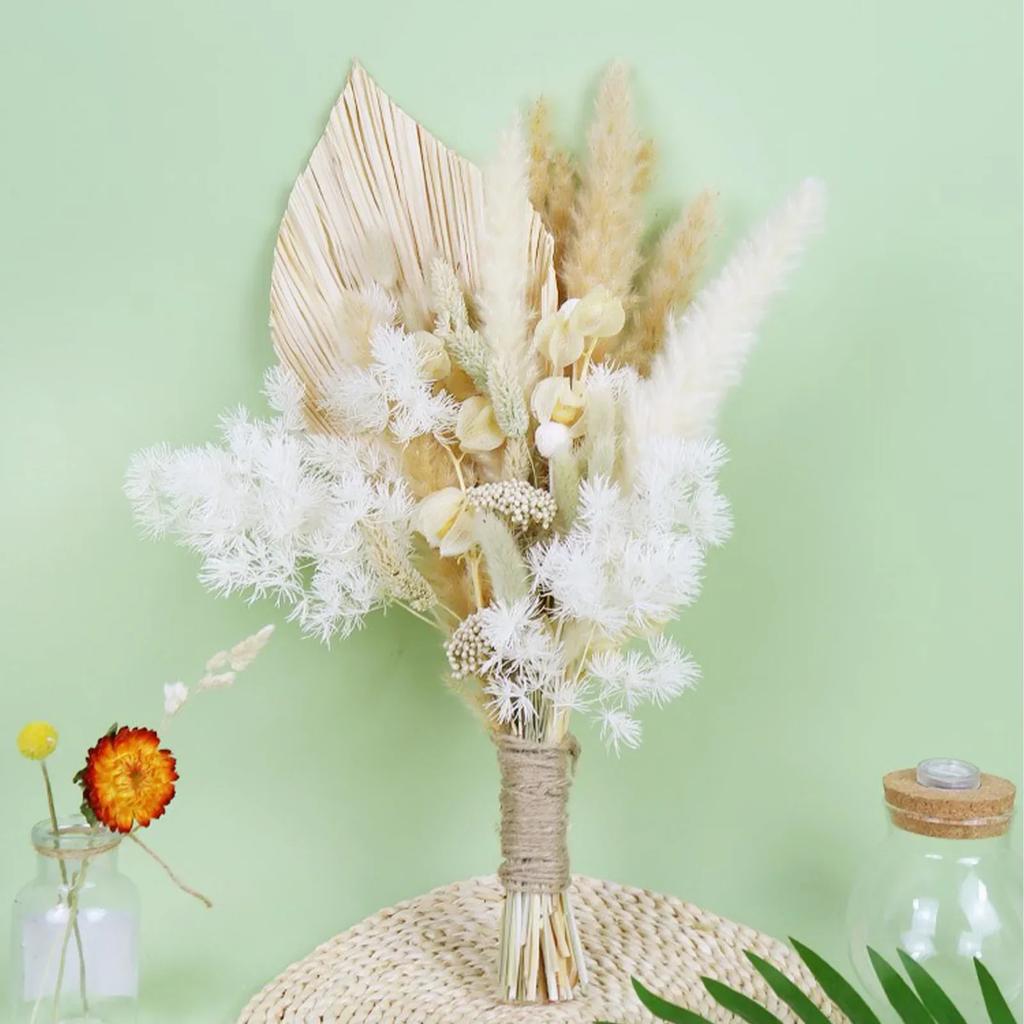 Nordic Bohemia Simulation Flower Bouquet 26pcs Rabbit Tail Grass Reed Cattail Fan Palm Leaf DIY Flower Arrangement Home Wedding