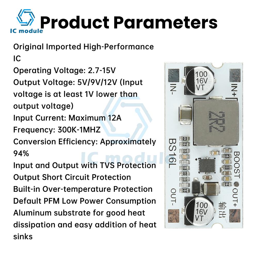 DC-DC High Power Boost Module 2.7-15V to 5V/9V/12V 12A Step up Module Aluminum Substrate with Short Circuit Protection