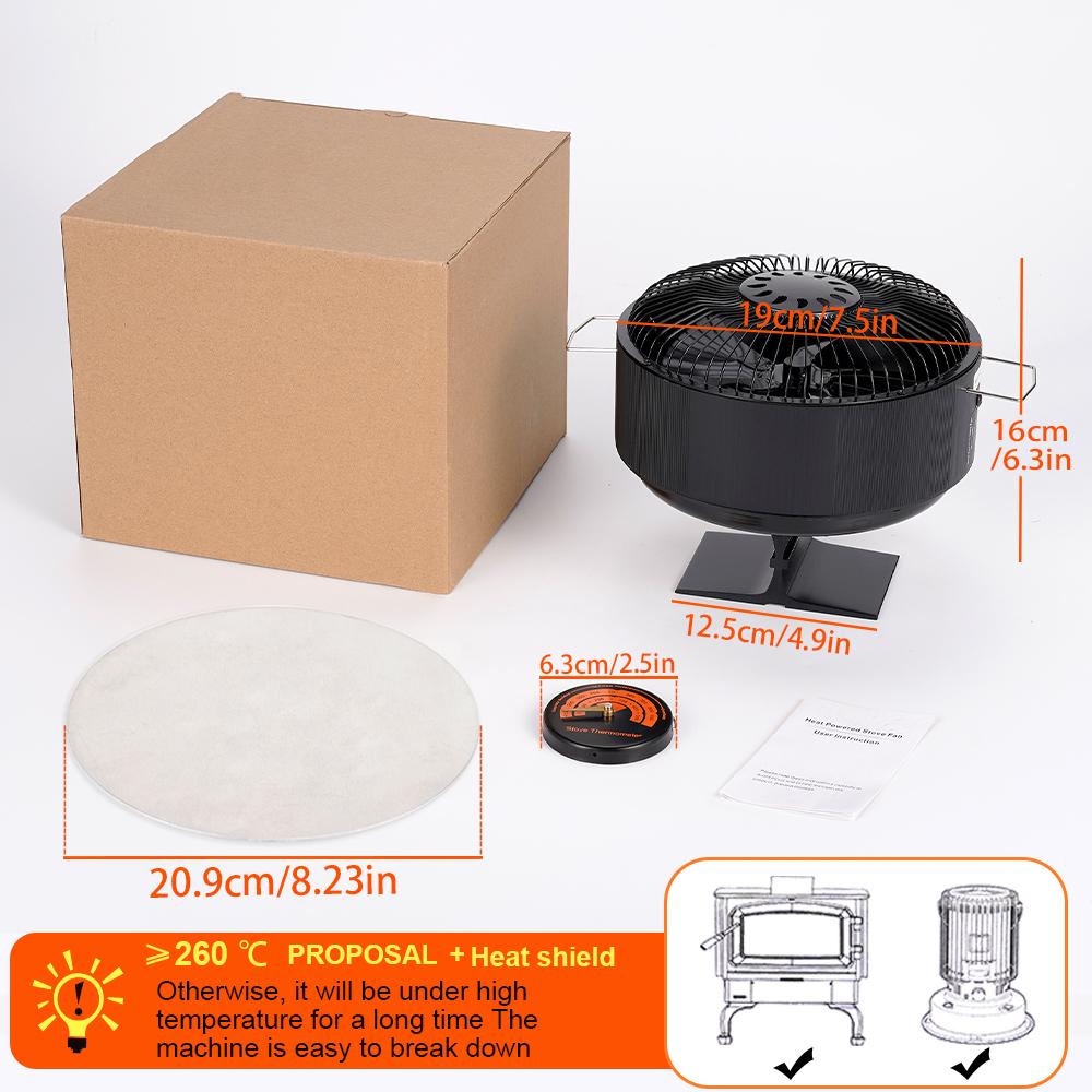 5 Blades Stove Fan Heat Powered Round Log Wood Fireplace Fan Burner Quiet Free-standing Home Warmer Efficient Heat Distribution