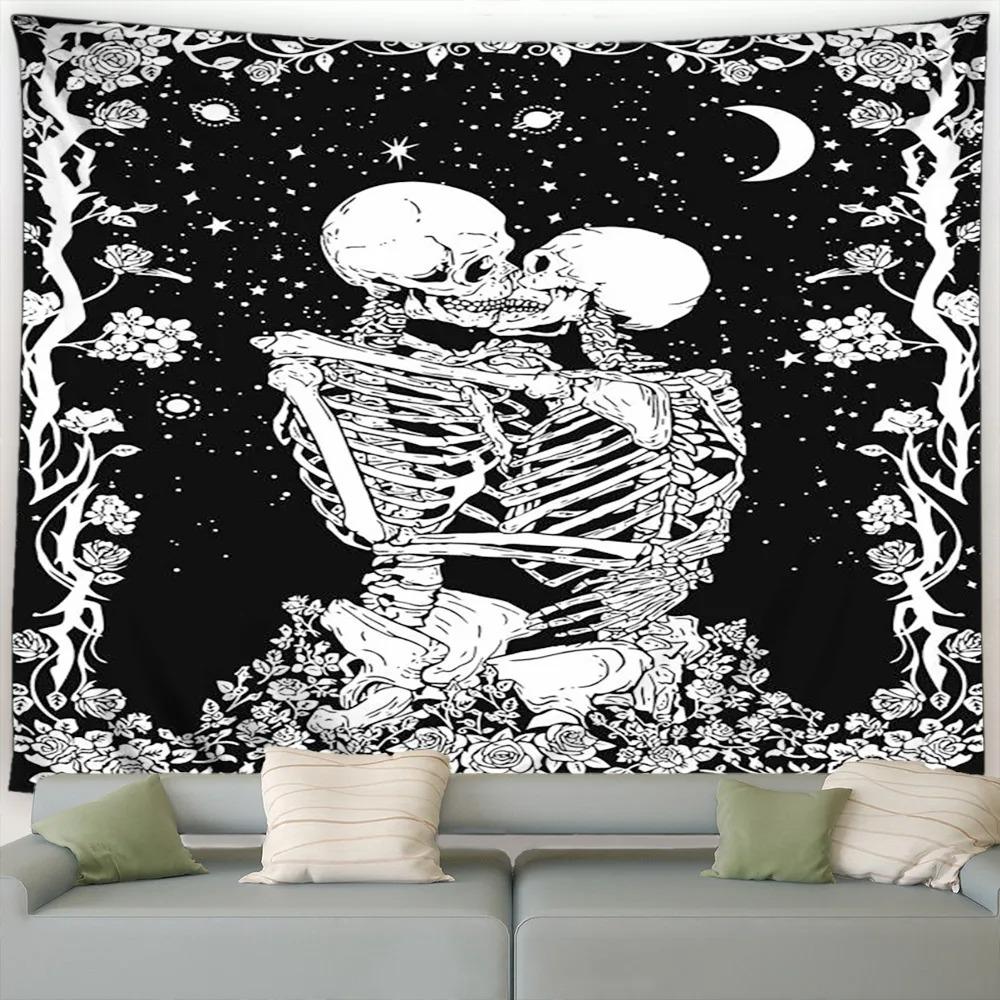 Red Rose Skull Tapestry Skull Blood Print Halloween Decorative Tapestry Home Living Room Room Decorative Wall Hanging