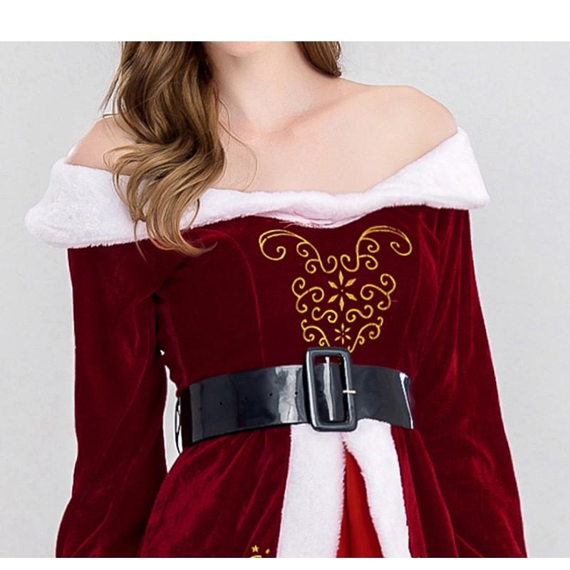 Christmas Costume Adult Cosplay Dress Set Stage Performance Outfit Knit Fabric