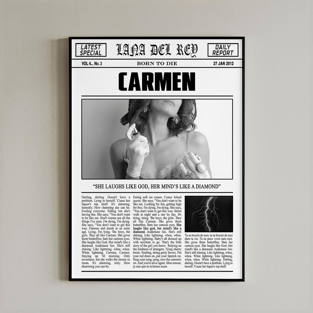 Black and White Lana Del Rey Newspaper Poster Aesthetics Girl Singer Rapper Canvas Painting Print Wall Art Mural Home Room Decor