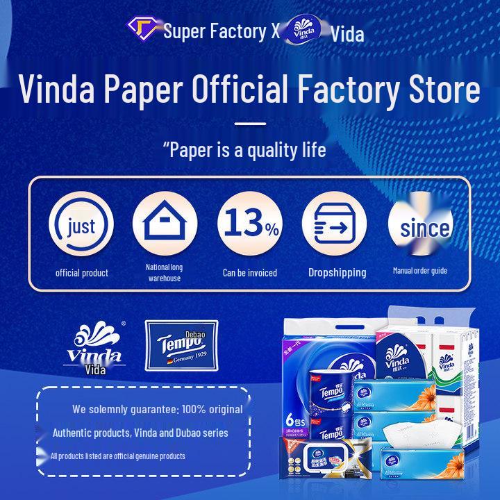Vinda 3-Ply Fragrance-Free Facial Tissue: 8 Packs of 100 Sheets, Fine & Durable.