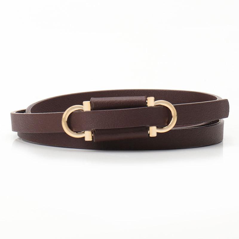 Womens Minimalist Fake Leather Belt With Gold Alloy Buckle For Casual Dress And Sweater Outfits