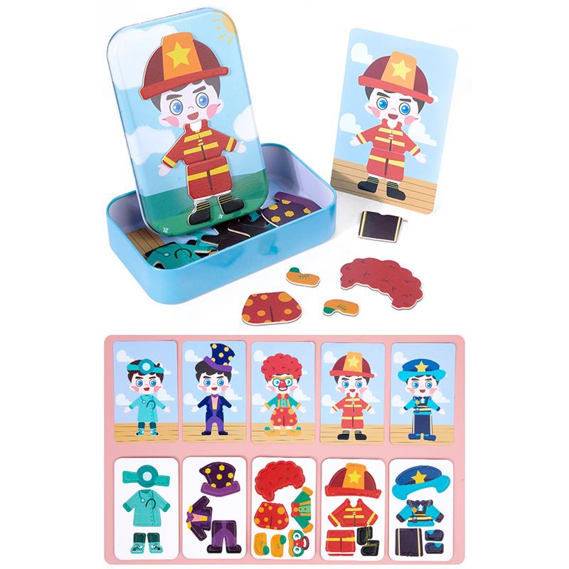 

Magnetic 3D Puzzle Children Dress Up Expression Travel Tin Box Jigsaw Game Early Education Imagination Toys Gifts For Girls