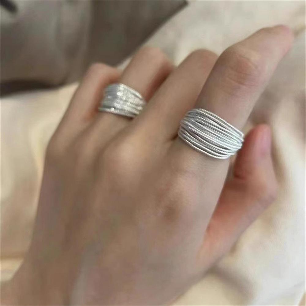 Heavy industry fine flash multi-layer silver wire ring fashion personality temperament versatile niche design ring jewelry