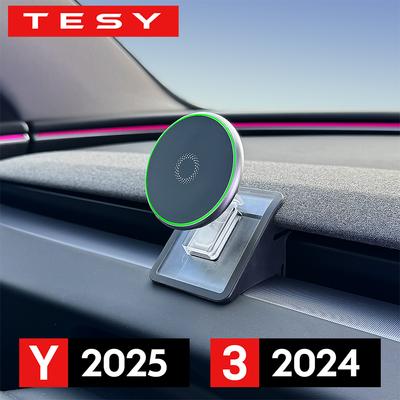 Handyhalterung Halterung Magnetisches Kabelloses Ladegerät 15W Kompatibel mit MagSafe Für Tesla Model Y Juniper Launch 2026 Model 3 Highland