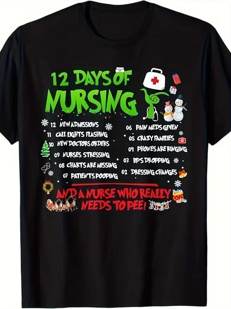 Vtipné vánoční tričko 12 dnů ošetřovatelství - Humorný dárek pro sestry, Unisex S-3XL
