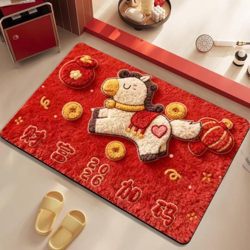 Weaving Texture 2026 New Year Anti Slip Mat Blessing Words Pony Door Mat  Door Entrance