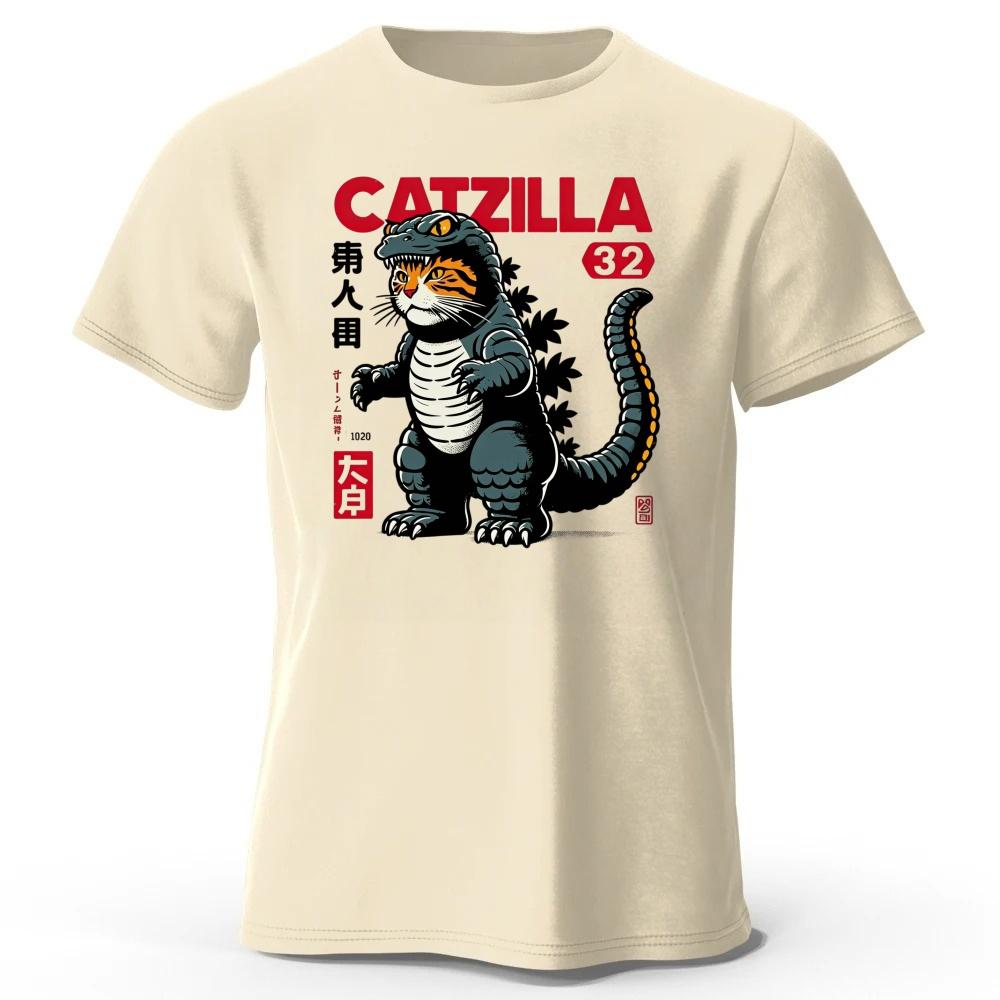 Creative Monster Cat Pattern Cotton Short Sleeve New Mens Sports Fitness Top Soft Large Loose Fashion Casual Tshirt Top