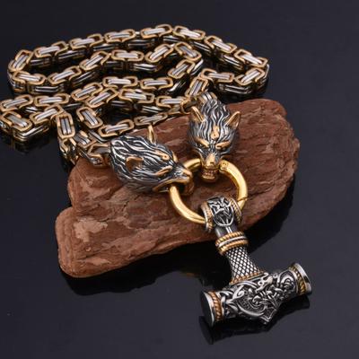 Nuevo Collar nórdico con cabeza de Lobo dominante de cadena Emperador de acero inoxidable 316L para hombre, collar con colgante de joyería con martillo de tormenta vikingo