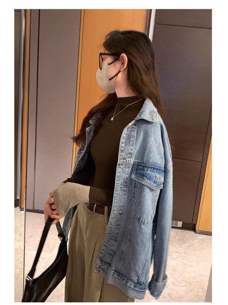 Korean Color Block Slim Fit Women's Knitwear - Autumn/Winter Long Sleeve Semi-High Neck Sweater