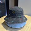 Korean-style cartoon embroidered denim bucket hat for women, fashionable and versatile, stylish for going out, casual and textured, makes the face