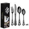 Royal Court 24-Piece Stainless Steel Cutlery Set - Embossed Hollow Steak Knives, Forks, and Spoons
