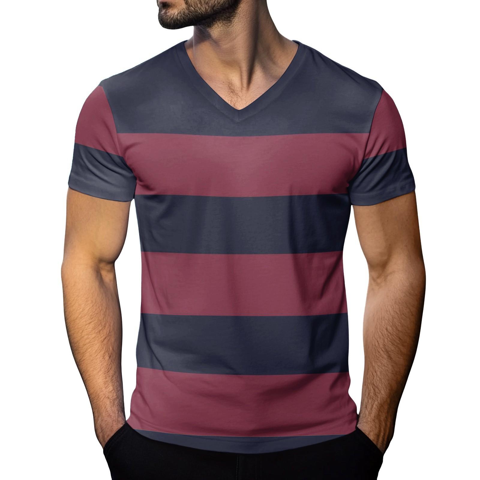 

Чоловіча модна футболка з принтом, V-подібним вирізом та короткими рукавами XL винний