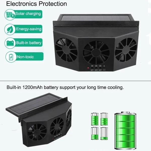 Ventilador de Ventana de Coche con Energía Solar Auto Ventilado Aire Acondicionado Frío 3 Ventiladores Refrigerador Nuevo
