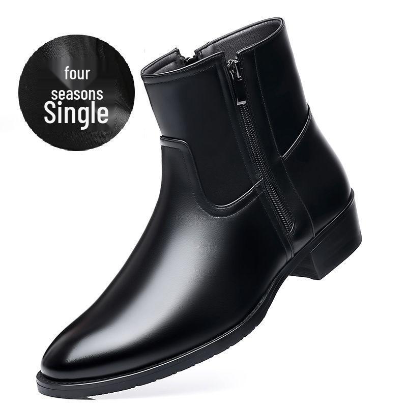 

Мужские зимние ботинки челси на флисовой подкладке, из натуральной кожи, с острым носком, средней высоты, до щиколотки и на молнии, ботинки Мартин. Size 38 Standard