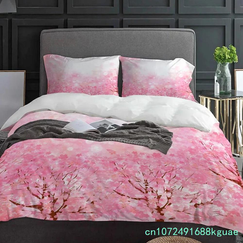 Japanese Style Cherry Blossoms Pink Bedding Set 3pcs Duvet Cover Pillowcase Kids Adult Quilt Cover Double Bed Set Home Textile