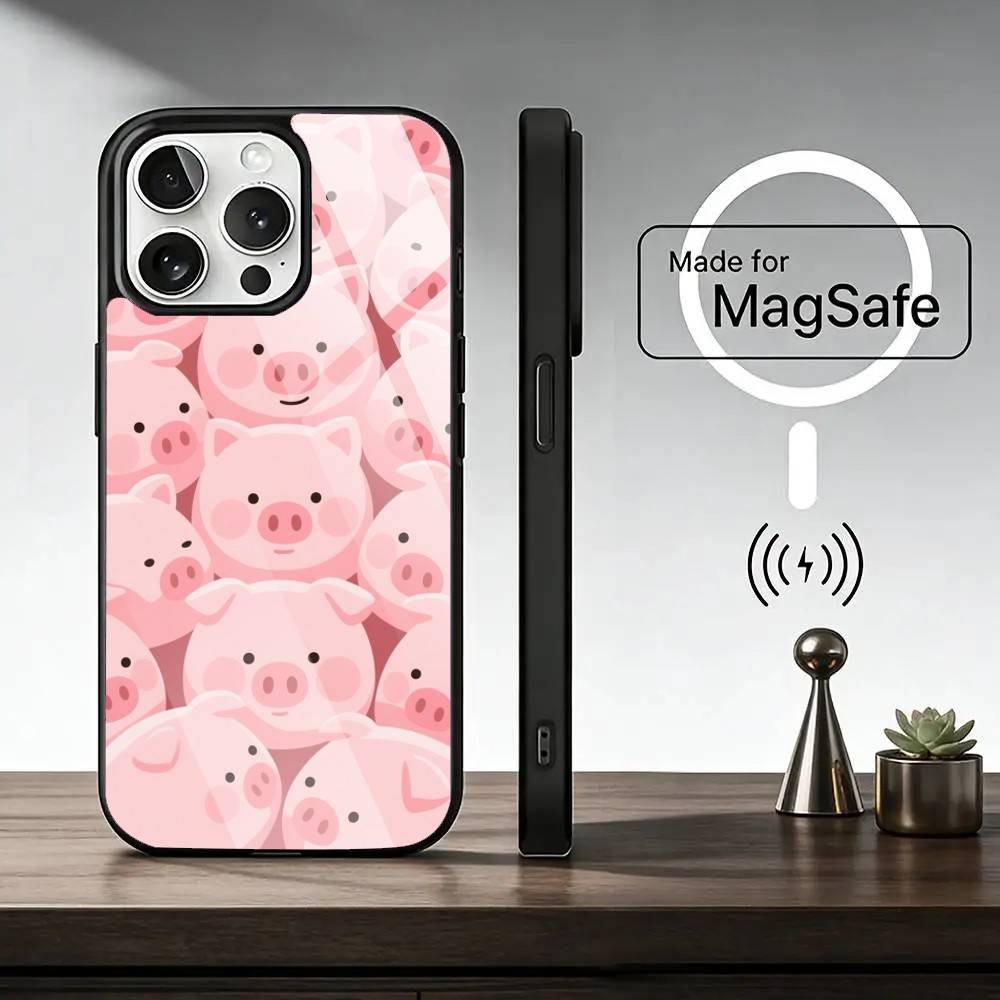 cute little P-pig Phone Case For iPhone17,16,15,14,13,12,11 Plus,Pro Magnetic with Magsafe Wireless Charging