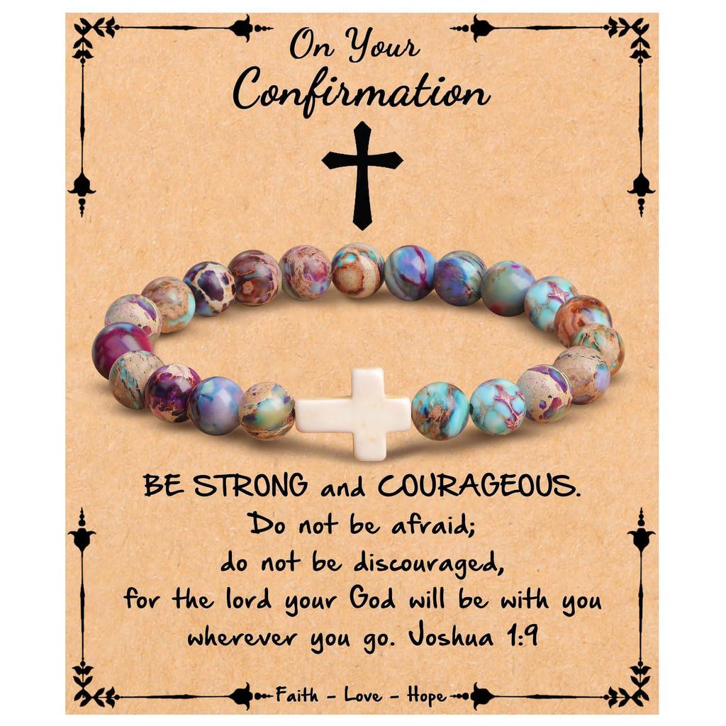 Emperor Stone Pink Zebra Beaded Bracelet with Cross Charm