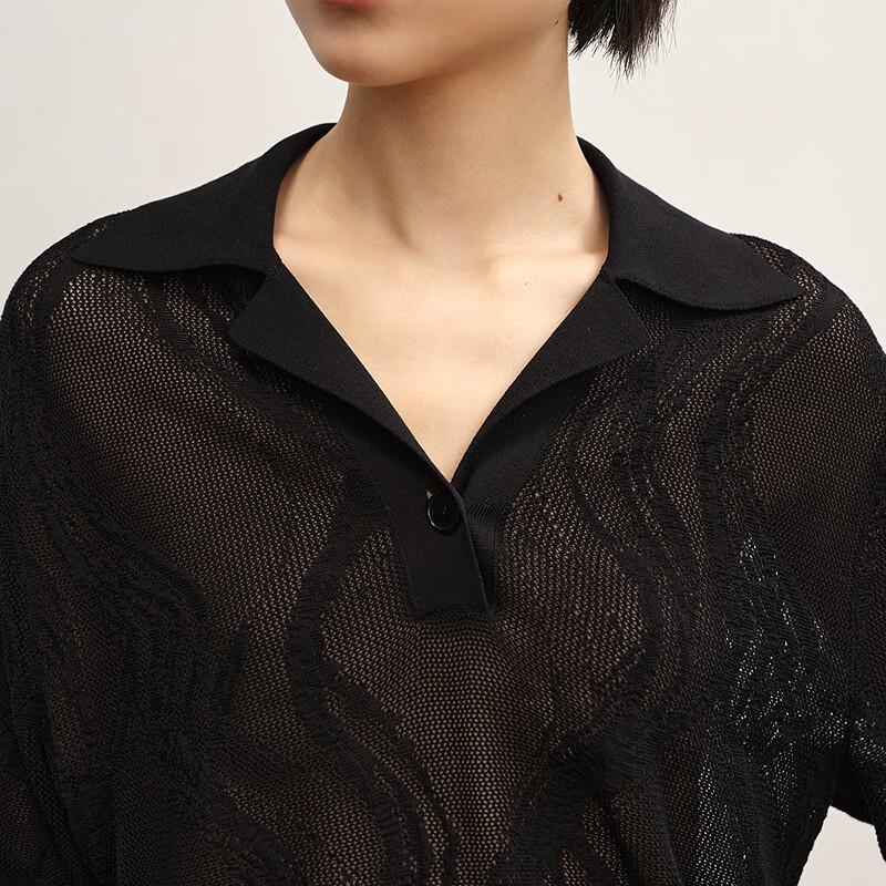 LESS 2025 Autumn Casual Short-Sleeve Polo Knit Top