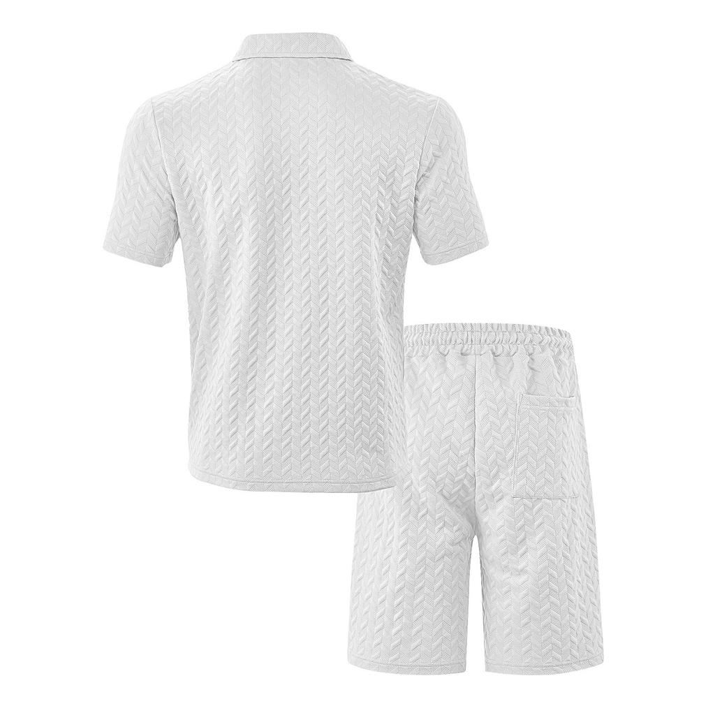 Men's Summer Solid Color Short Sleeve Button Lapel Shirt Shorts Set