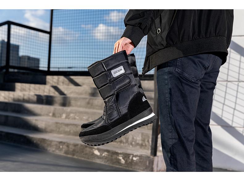 Men's Waterproof Mid-Tube Winter Snow Boots - Plush, Non-Slip, Lightweight, Warm