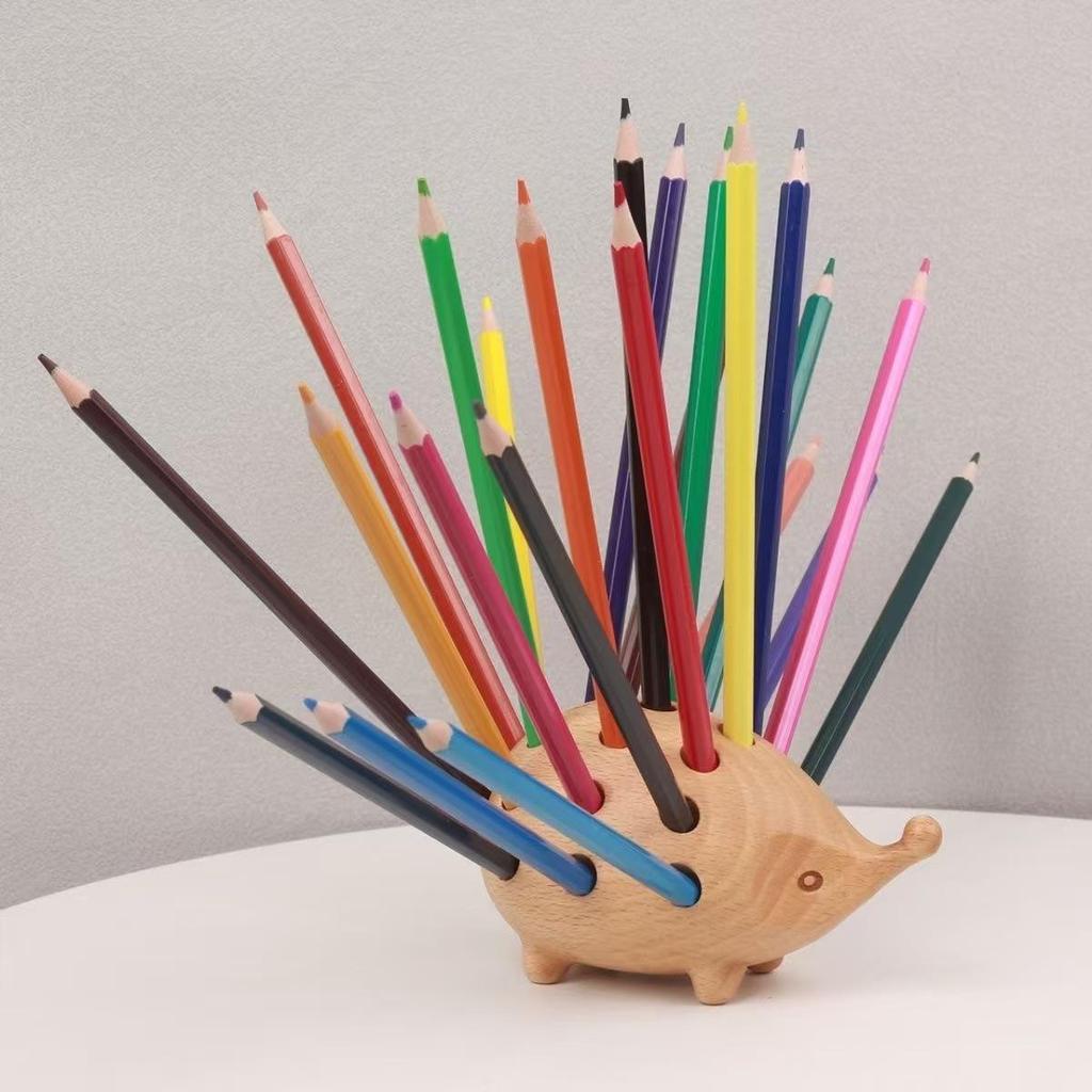 Nordic Hedgehog Wooden Pen Holder for Office or Kids' Room Decor