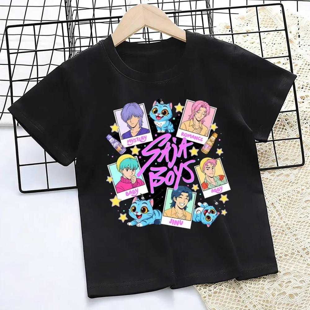HUNTR/X K-pop Demon Hunters Kids T-Shirt, Unisex Virtual Idol Group Graphic Tee, 100% Cotton Casual Short Sleeve Top for Children