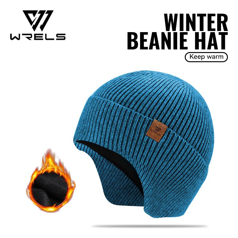 WRELS Unisex Winter Beanie Earflap Add Fleece Warm Cap Thermal Windproof Hat with Earflap Outdoor Thicken Ski Sports Knitted Hat синий