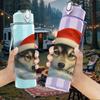 1PC Husky Santa Hat Portrait 750ml Color Plastic Sports Water Bottle Leakproof Flip Straw Lid Suitable for Sports Office Home Use