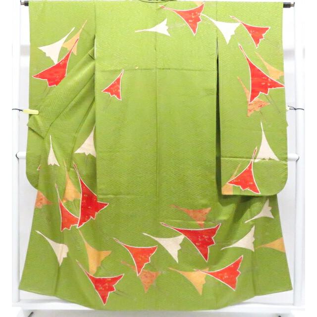 

[Used] Recycled Kimono Furisode Gold Color Crane Kimono Pure Silk Length approx. 156.5cm Sleeve length approx. 62.5cm 26z04-2196 [Recycled] IDnet