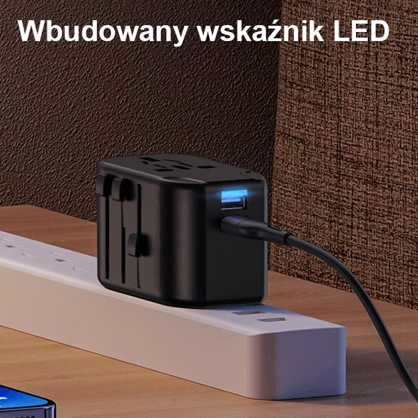 USAMS Network Adapter. 2xUSB T55 12W4in1 US/AU/EU/UK black/black CC173TC01 (US-CC173) Univesal Travel Charger