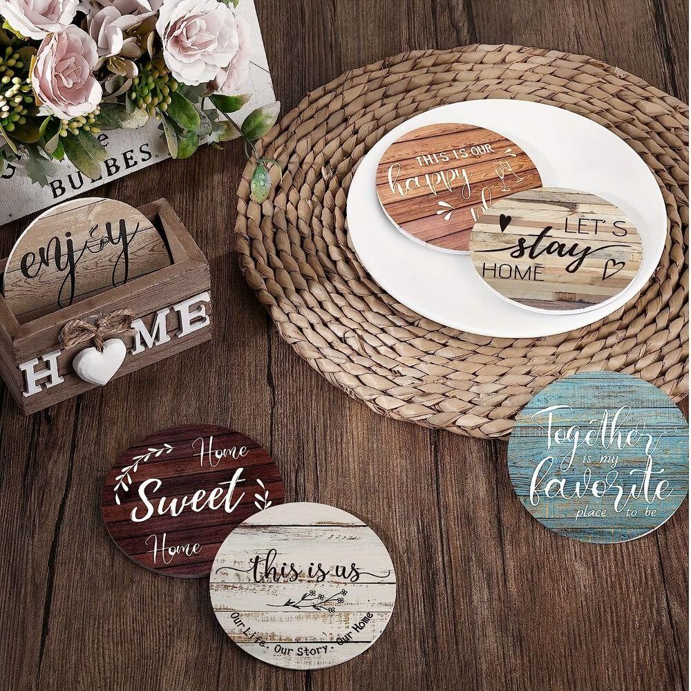 6pcs/set Household Kitchen Tableware Wooden Cup Trays Decoration Retro Insulated Coasters